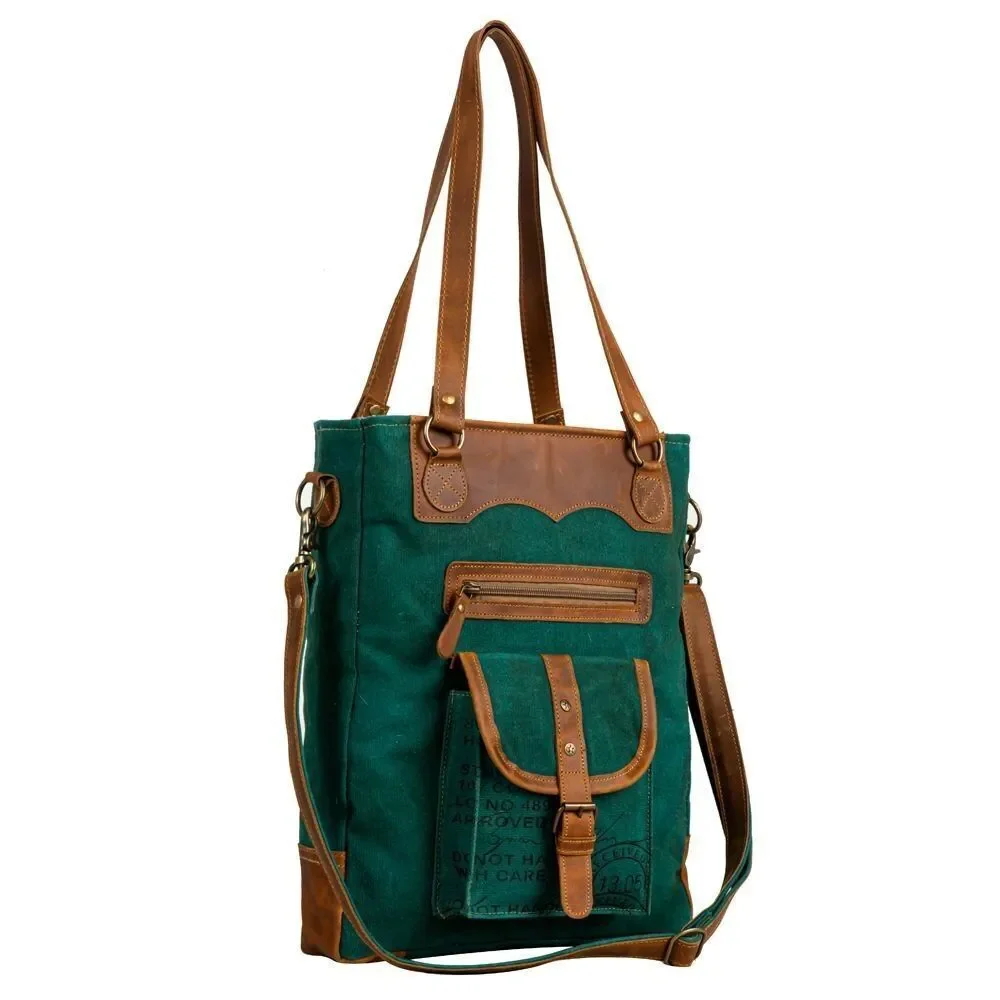 Myra Bag Handmade Templeton Tote Bag Upcycled Canvas & Cowhide Leather